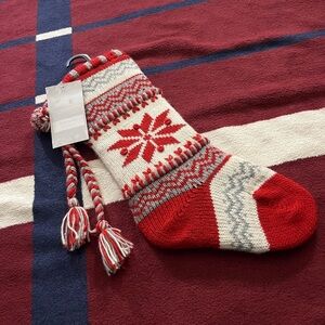 NWT The Farmhouse Rachel Ashwell knit christmas stocking red gray white